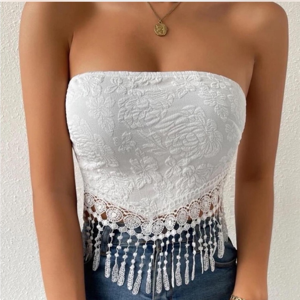 SOLD!!! White Lace Strapless Top